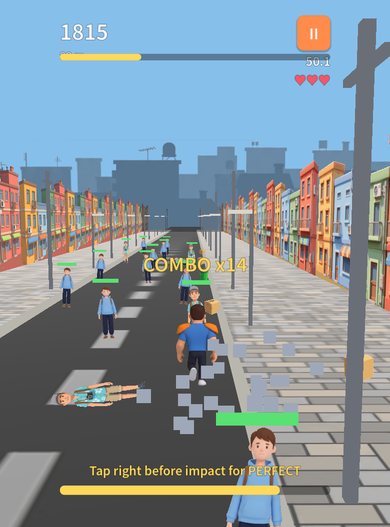 Running down a colourful alley with a combo counter climbing