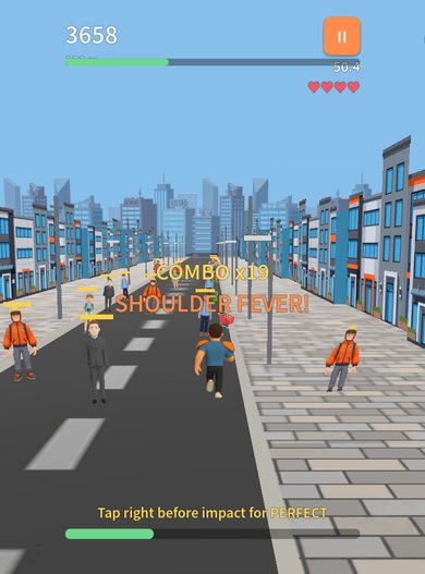 Downtown street, office workers launched into the air